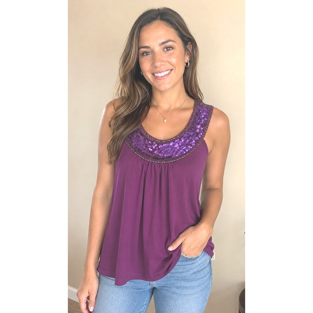 Express Fancy Sequin Racerback Sleeveless Top Purple M Party Feminine Cocktail